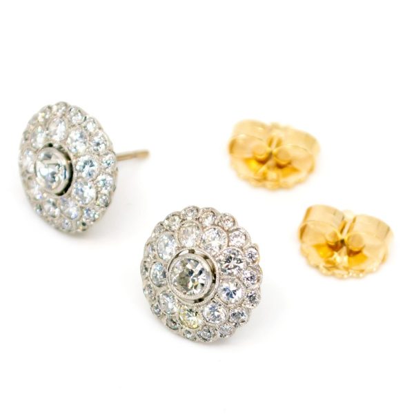 Vintage Old Mine Cut Diamond Cluster Earrings