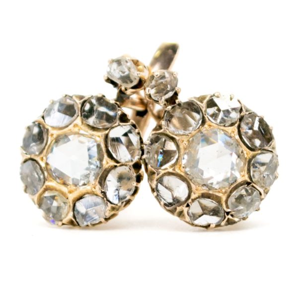 Vintage Rose Cut Diamond Drop Gold Earrings