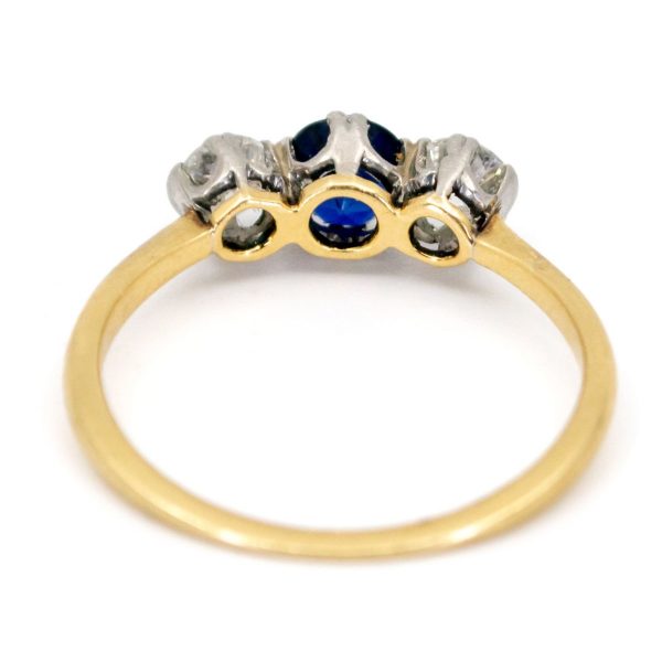 Vintage Sapphire Diamond Three Stone Gold Ring