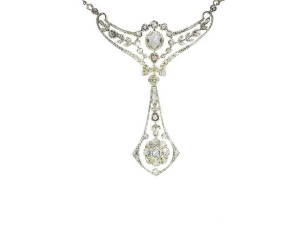 Belle Epoque Antique Diamond Pendant Necklace By Wolfers