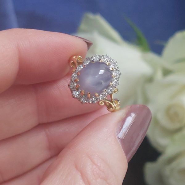 Vintage Star Sapphire and Diamond Cluster Ring