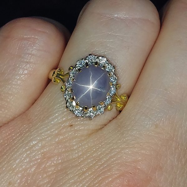 Vintage Star Sapphire and Diamond Cluster Ring