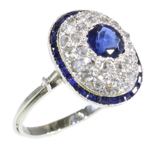 Antique Art Deco Sapphire Diamond Target Ring