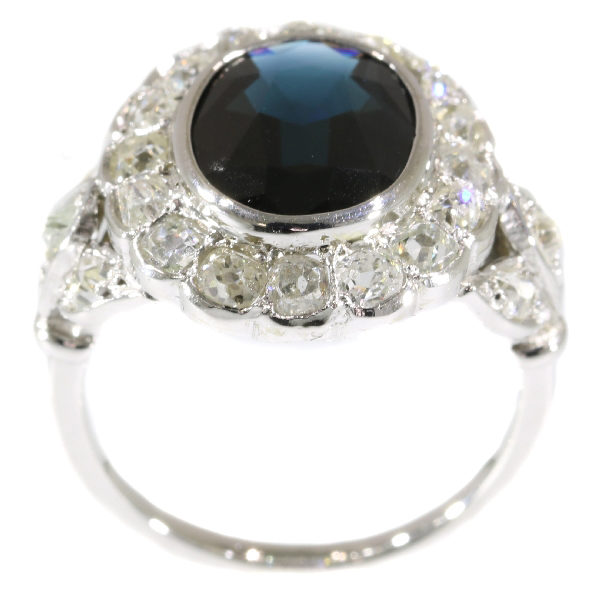 Antique Art Deco Style Sapphire Old Brilliant Cut Diamond Ring