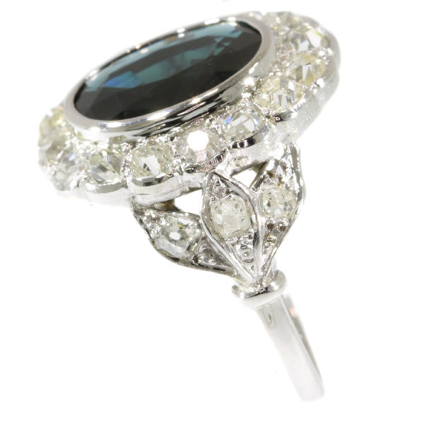 Antique Art Deco Style Sapphire Old Brilliant Cut Diamond Ring