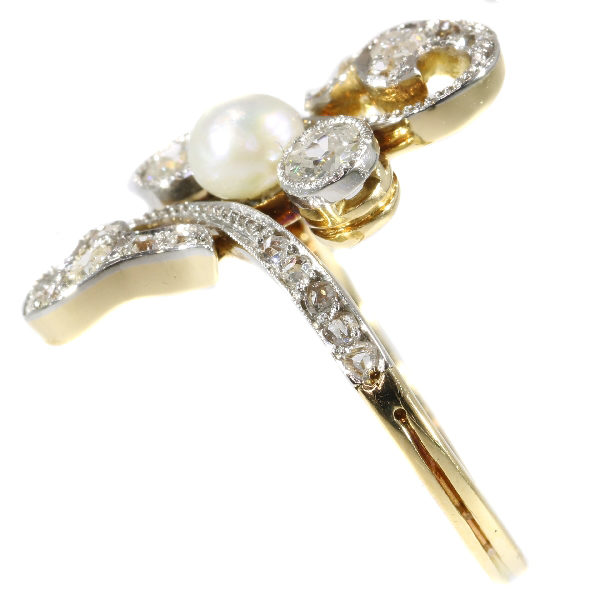 Antique Belle Époque Diamond Pearl Ring