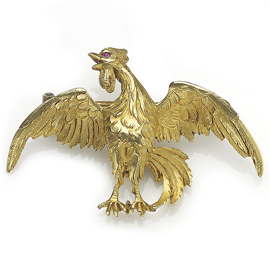 Antique Edwardian Cockerel Gold Brooch