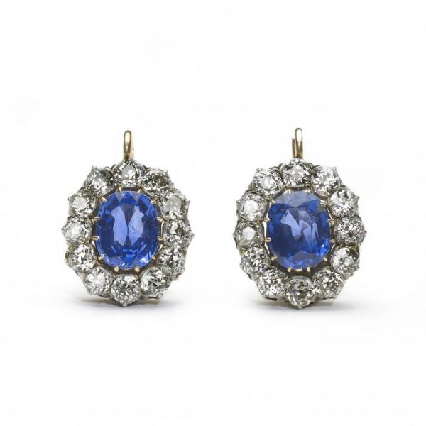 Antique Victorian 17ct Sapphire Diamond Cluster Earrings