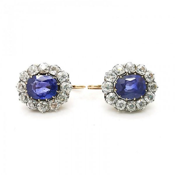 Antique Victorian 17ct Sapphire Diamond Cluster Earrings