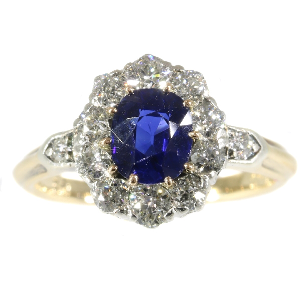 Antique Victorian Burma Sapphire Diamond Cluster Ring