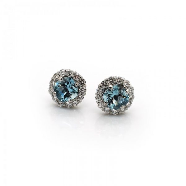 Aquamarine Diamond Cluster 18ct White Gold Earrings