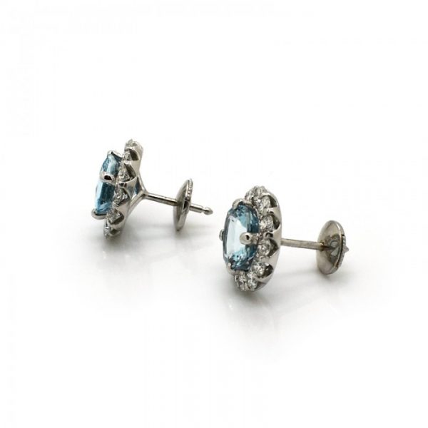 Aquamarine Diamond Cluster 18ct White Gold Earrings
