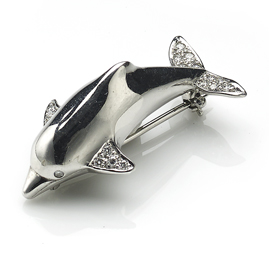 Diamond Set Dolphin Brooch