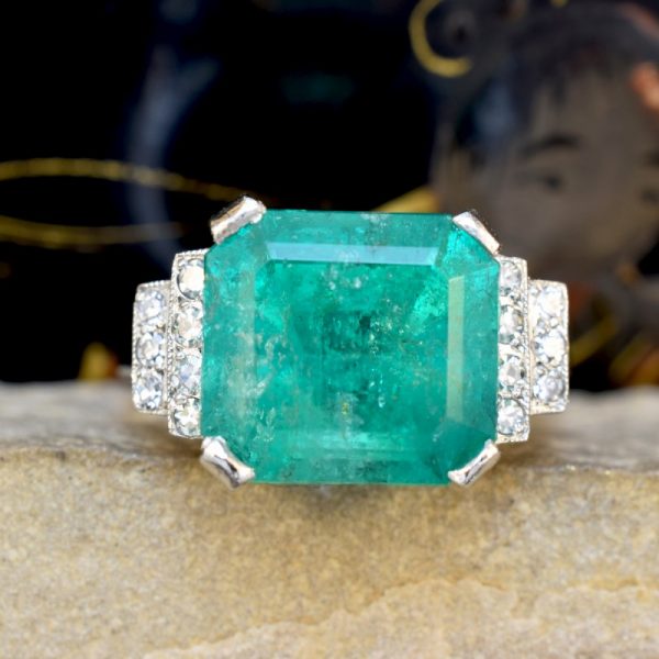 5.22ct Emerald Cut Emerald and Diamond Ring in Platinum