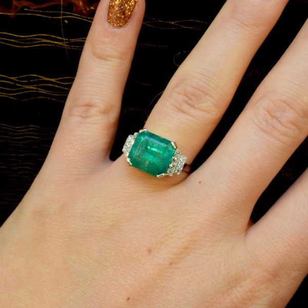 5.22ct Emerald Cut Emerald and Diamond Ring in Platinum