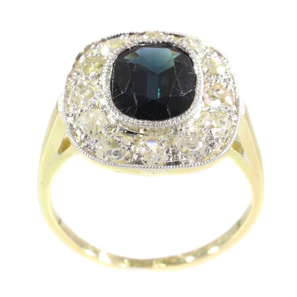 Vintage 2.30ct Sapphire Diamond Cluster Ring