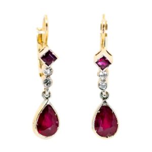 Vintage 2ct Ruby and Diamond Drop Earrings