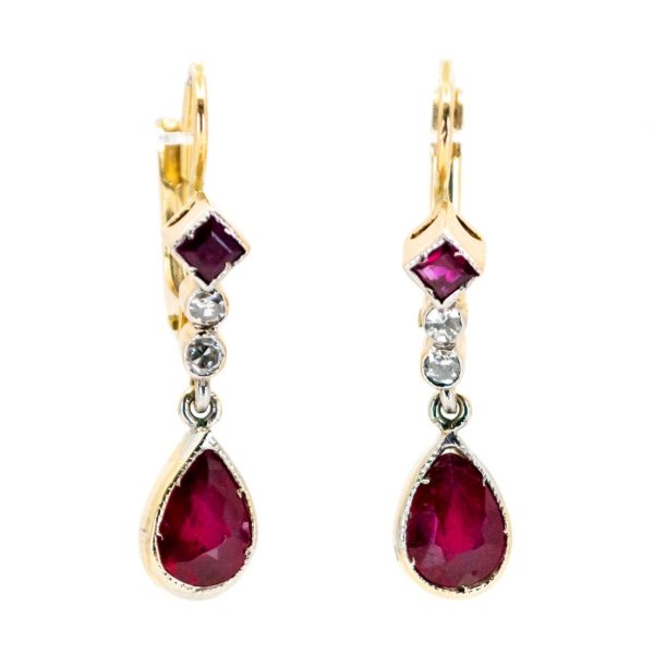 Vintage 2ct Ruby and Diamond Drop Earrings