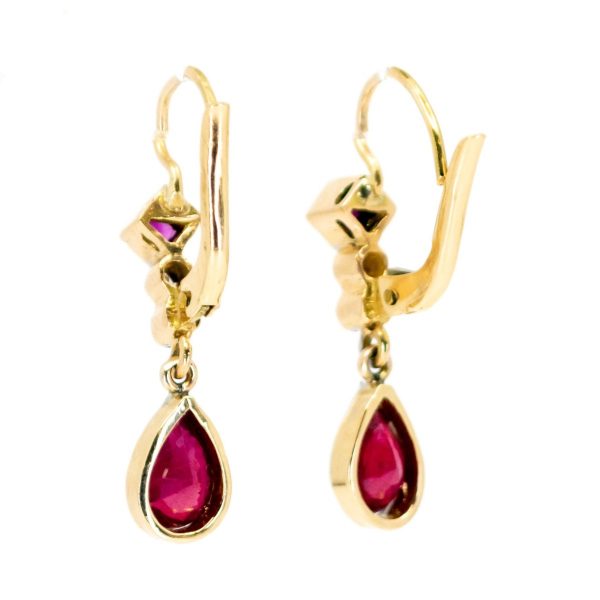Vintage 2ct Ruby and Diamond Drop Earrings