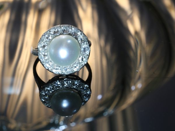 Vintage Art Deco Pearl Diamond Platinum Ring