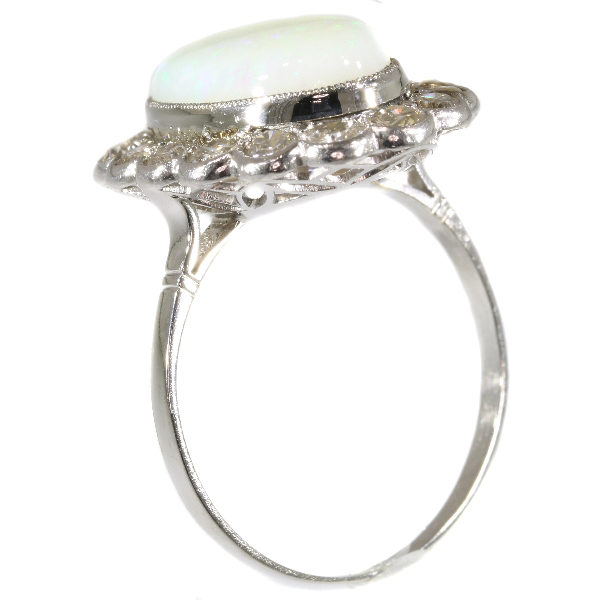 Vintage Opal Old Mine Brilliant Diamond Platinum Ring