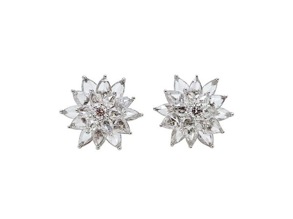 rose pear shape diamond cluster earrings fine jewellery flower star