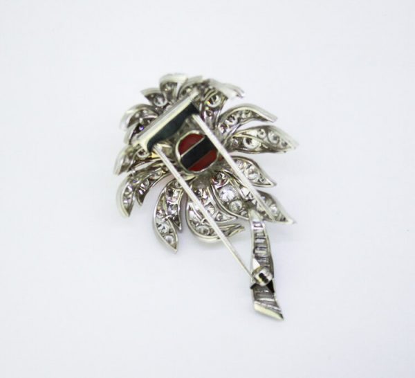 Vintage Boucheron 18ct White Gold Coral and Diamond Flower Brooch