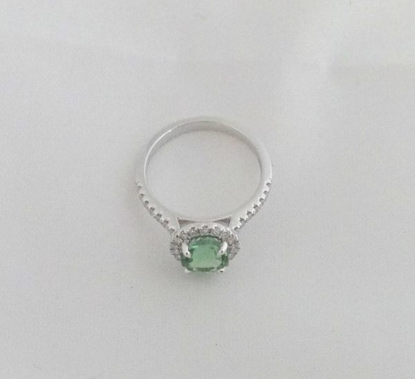 1.50ct Afghanistan Mint Tourmaline and Diamond Cluster Ring, 18ct White Gold