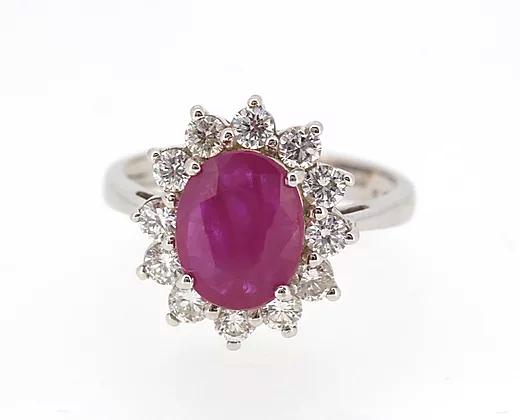 Ruby and Diamond Cluster Ring in 18ct White Gold, 3.00 carats