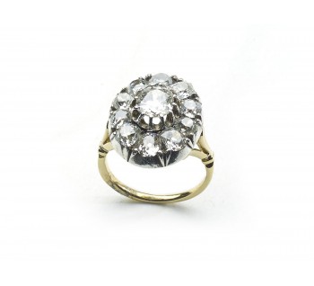 Vintage Diamond Cluster Ring, 2.80 carats, Silver-Upon-Gold, Circa 1980