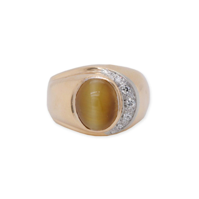Vintage Chrysoberyl and Diamond set Ring in 14ct Yellow Gold