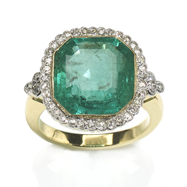 9ct Colombian Emerald & Diamond Cluster Ring - Jewellery Discovery