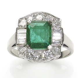 Emerald & Diamond Cluster 18ct White Gold Ring