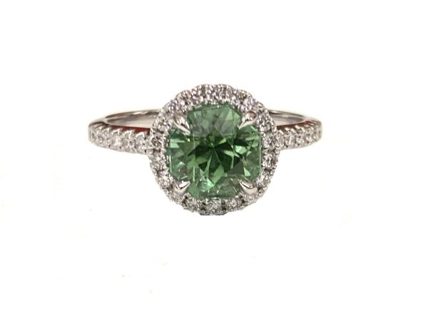 1.50ct Afghanistan Mint Tourmaline and Diamond Cluster Ring, 18ct White Gold