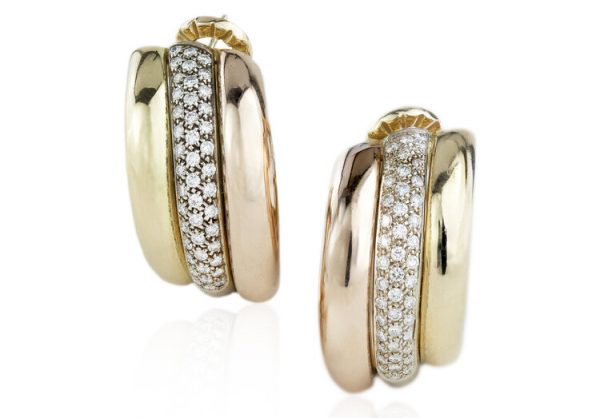 Vintage Cartier Trinity Diamond 18ct Yellow Gold Clip On Earrings
