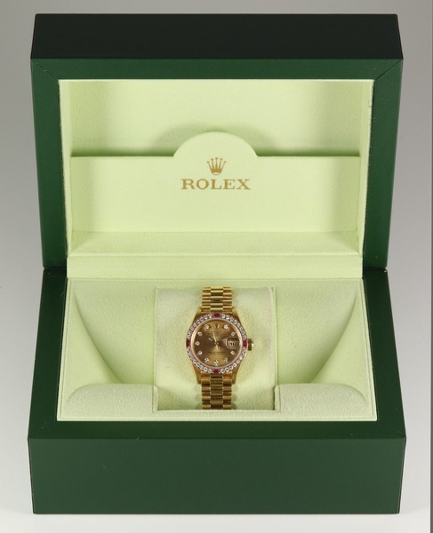 Rolex Datejust 18ct Gold Diamond Ruby Bezel Ladies Watch, 69068