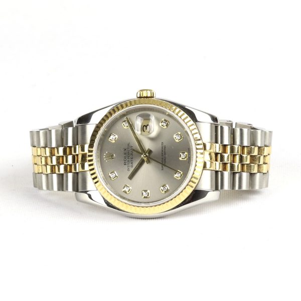 Rolex Datejust Steel & Gold Gray Diamond Dial 36mm Watch