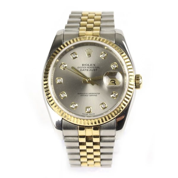 Rolex Datejust Steel & Gold Gray Diamond Dial 36mm Watch