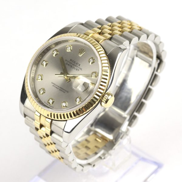 Rolex Datejust Steel & Gold Gray Diamond Dial 36mm Watch