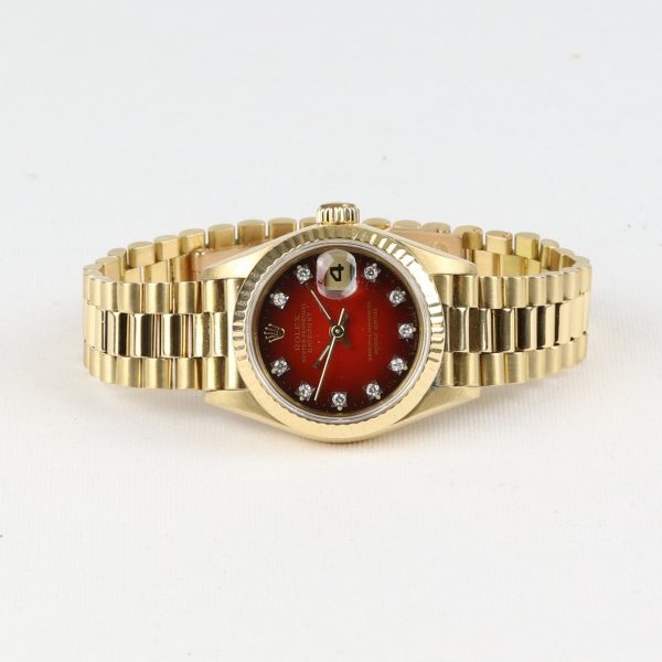 Rolex Ladies Oyster Perpetual Datejust Red Gradient Diamond Dial 26mm