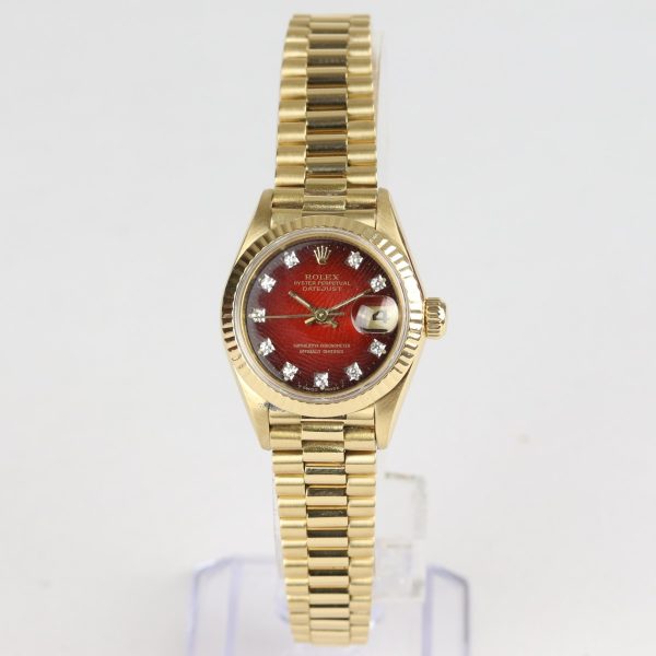 Rolex Ladies Oyster Perpetual Datejust Red Gradient Diamond Dial 26mm