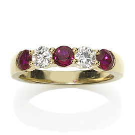 Ruby And Diamond Five Stone 18ct Gold Ring