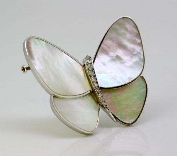 Van Cleef and Arpels 18ct White Gold and Mother of Pearl Butterfly Brooch