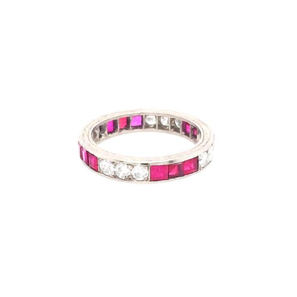 Art Deco Style Ruby and Diamond Full Eternity Ring, set in Platinum