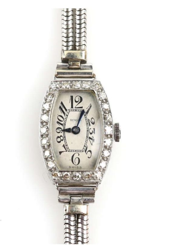 Art Deco Diamond Cocktail Platinum Watch, Benson