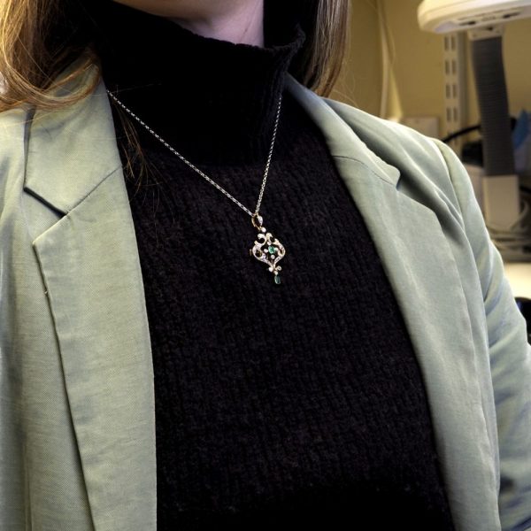 Antique Edwardian Emerald and Diamond Pendant come Brooch