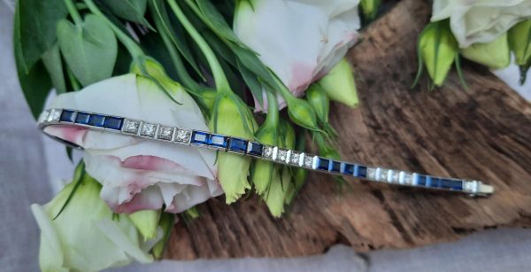 Sapphire and Diamond Line Bracelet in Platinum