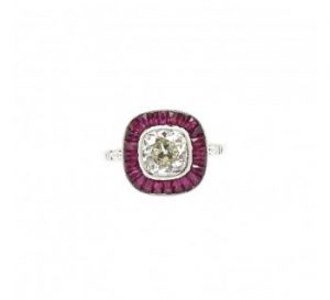 Ruby and Diamond Target Cluster Ring, 3.62 carats, Platinum