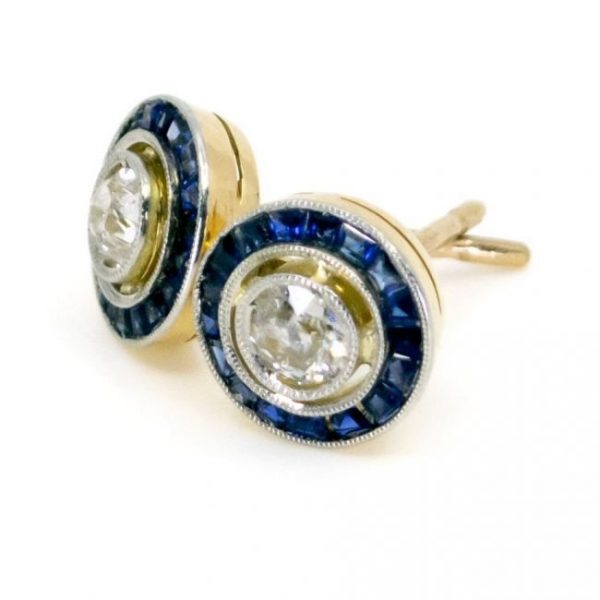 Diamond and Sapphire Cluster Stud Earrings, 0.40 carats