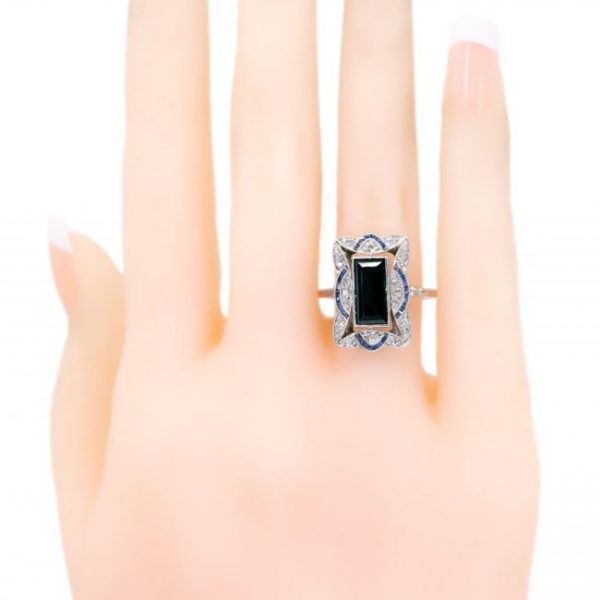 Art Deco Style Sapphire, Diamond and Platinum Dress Ring, 2.50 carats